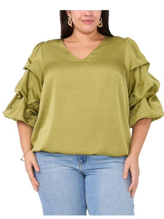 Vince Camuto Tops - NWT Vince Camuto Sz 2X Plus Women’s Green V-neck Bubble Sleeve Blouse Top Rt $99